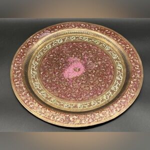 Enameled Brass Rose & Gold Tray